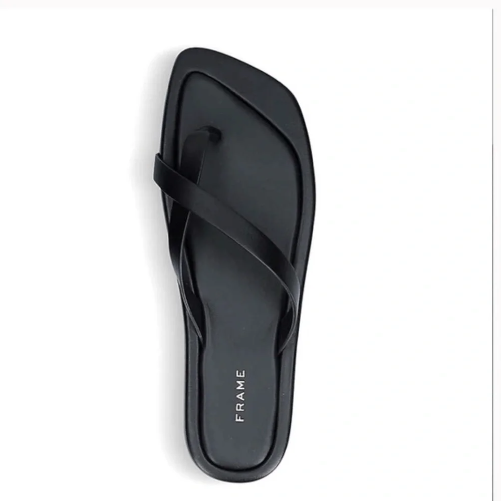 Frame Denim Black Square-Toe Thong Sandals - Picture 5 of 9